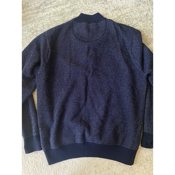Peter Millar Sz M Merino Wool Cashmere 1/4 Blue/White Polka Dot Zip Knit Sweater - Picture 2 of 9